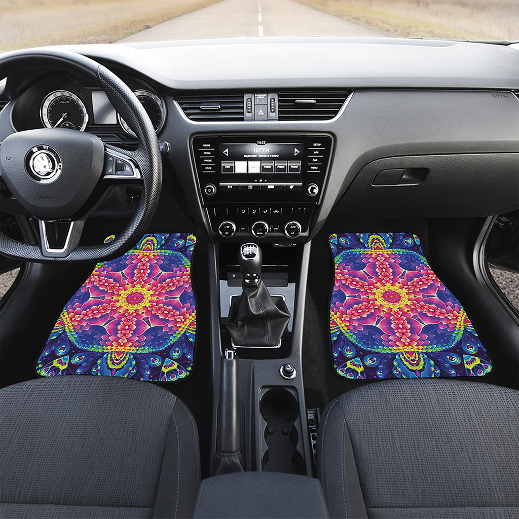 Colorful Psychedelic Kaleidoscope Print Front Car Floor Mats