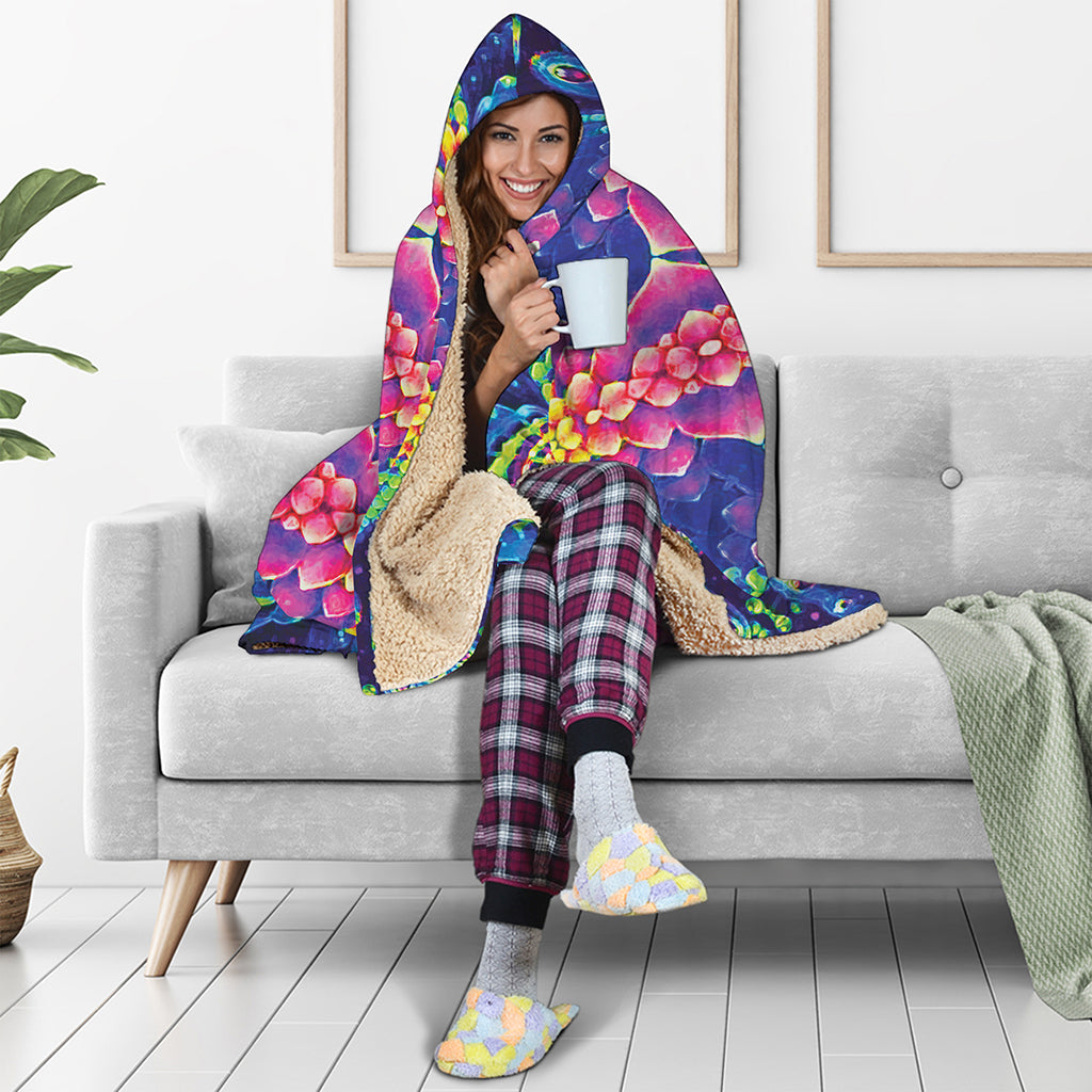 Colorful Psychedelic Kaleidoscope Print Hooded Blanket