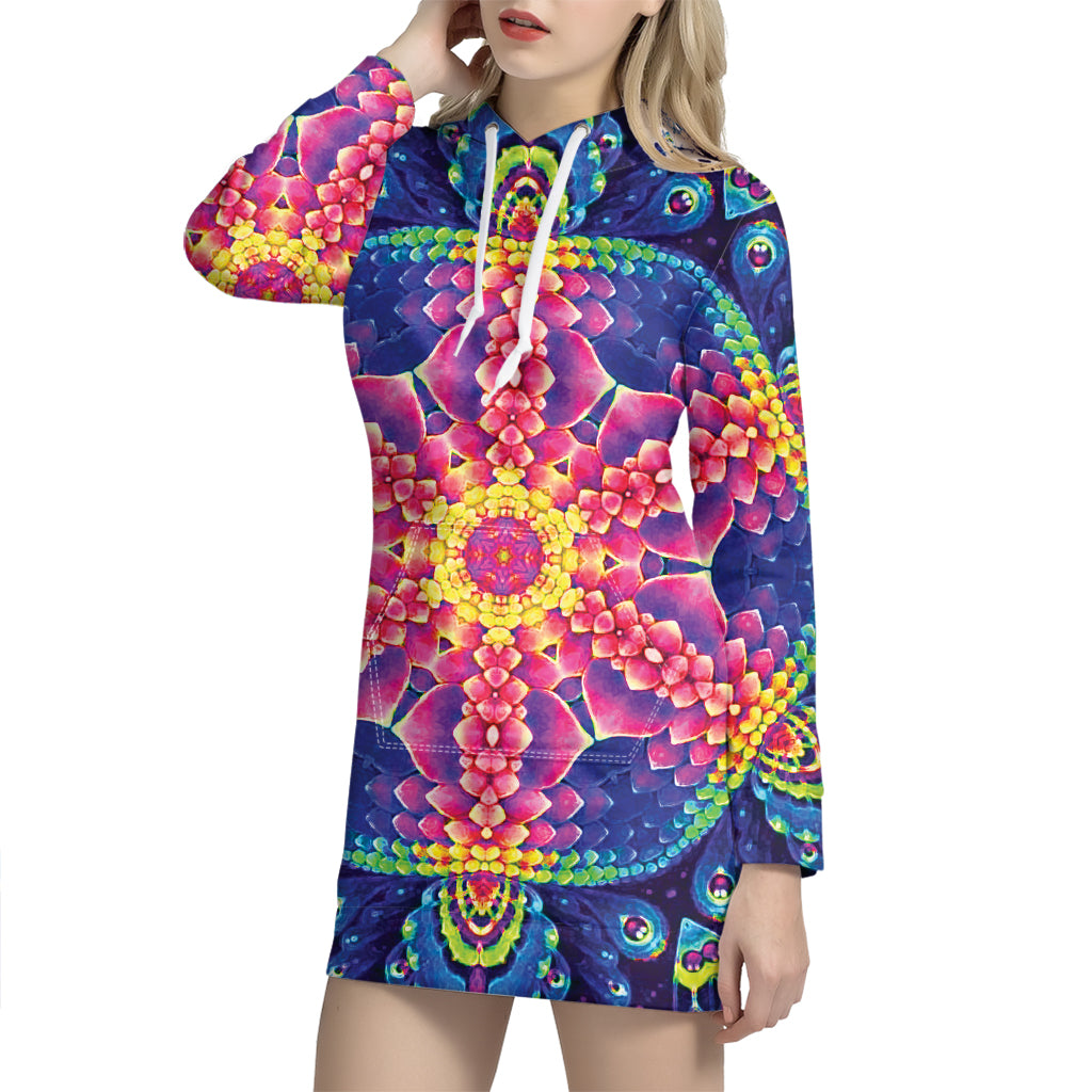 Colorful Psychedelic Kaleidoscope Print Hoodie Dress