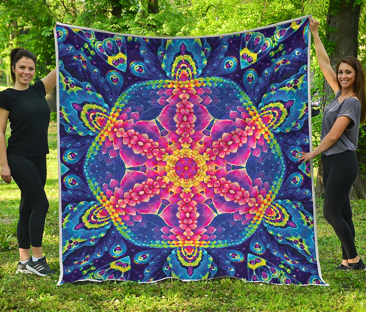 Colorful Psychedelic Kaleidoscope Print Quilt