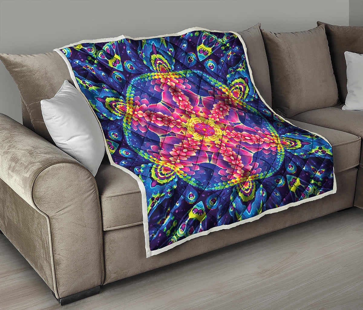 Colorful Psychedelic Kaleidoscope Print Quilt