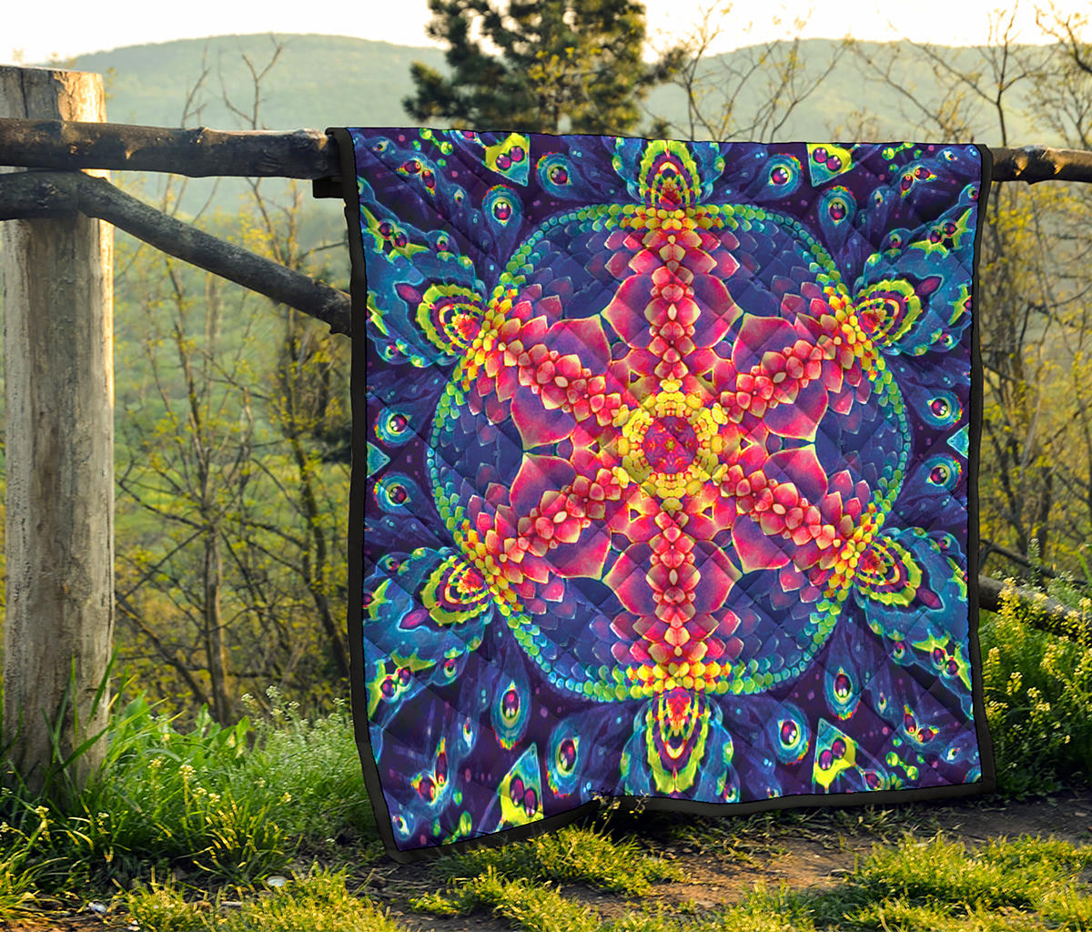 Colorful Psychedelic Kaleidoscope Print Quilt