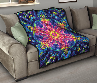 Colorful Psychedelic Kaleidoscope Print Quilt