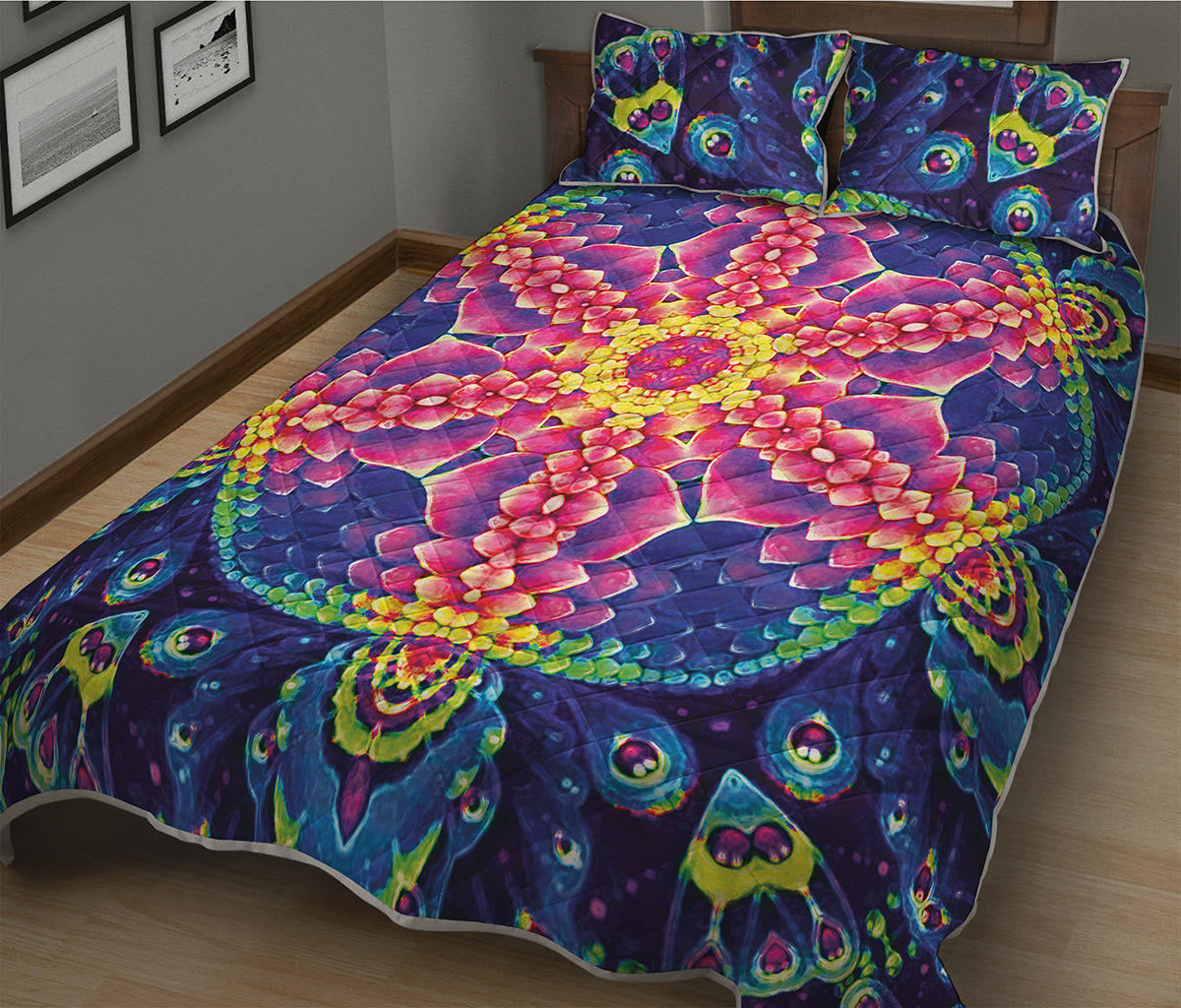 Colorful Psychedelic Kaleidoscope Print Quilt Bed Set