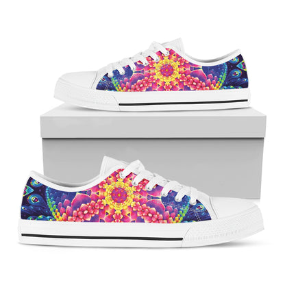 Colorful Psychedelic Kaleidoscope Print White Low Top Shoes