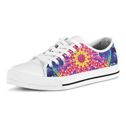 Colorful Psychedelic Kaleidoscope Print White Low Top Shoes