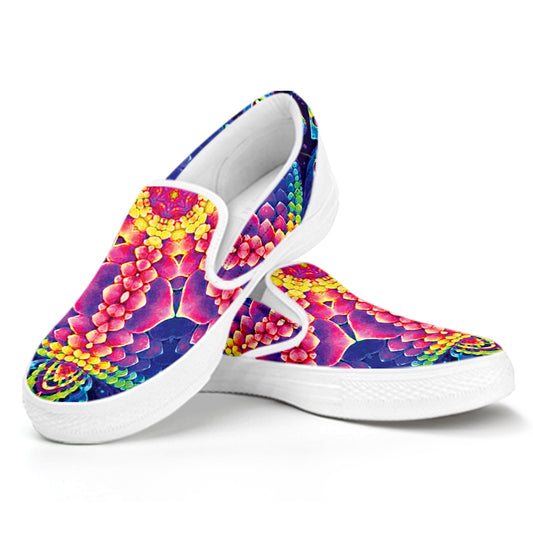 Colorful Psychedelic Kaleidoscope Print White Slip On Shoes