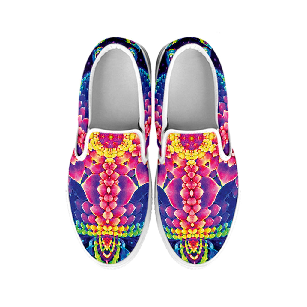 Colorful Psychedelic Kaleidoscope Print White Slip On Shoes