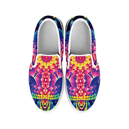 Colorful Psychedelic Kaleidoscope Print White Slip On Shoes