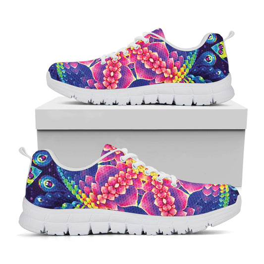 Colorful Psychedelic Kaleidoscope Print White Sneakers