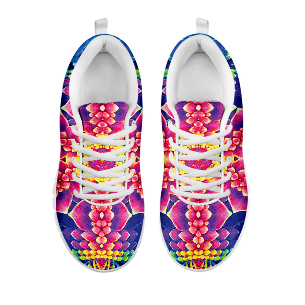 Colorful Psychedelic Kaleidoscope Print White Sneakers
