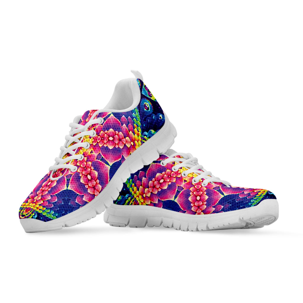Colorful Psychedelic Kaleidoscope Print White Sneakers
