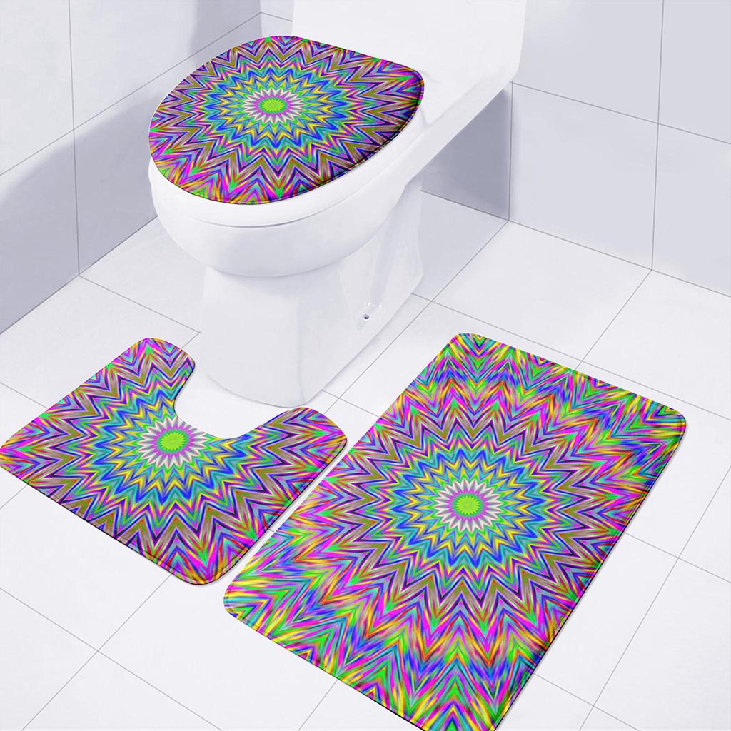 Colorful Psychedelic Optical Illusion 3 Piece Bath Mat Set