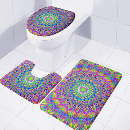 Colorful Psychedelic Optical Illusion 3 Piece Bath Mat Set