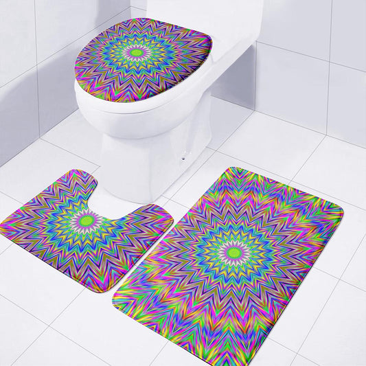 Colorful Psychedelic Optical Illusion 3 Piece Bath Mat Set