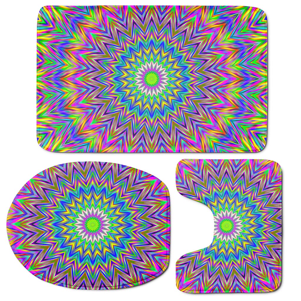 Colorful Psychedelic Optical Illusion 3 Piece Bath Mat Set
