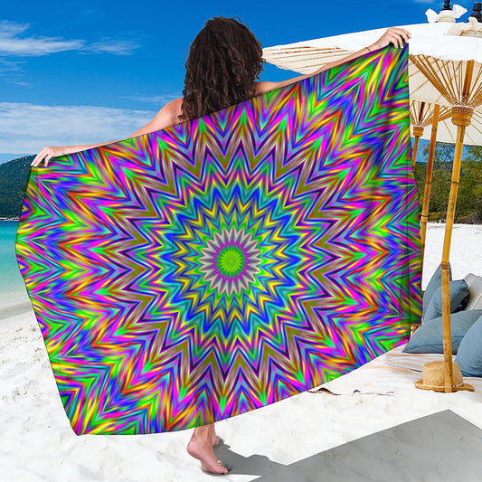 Colorful Psychedelic Optical Illusion Beach Sarong Wrap