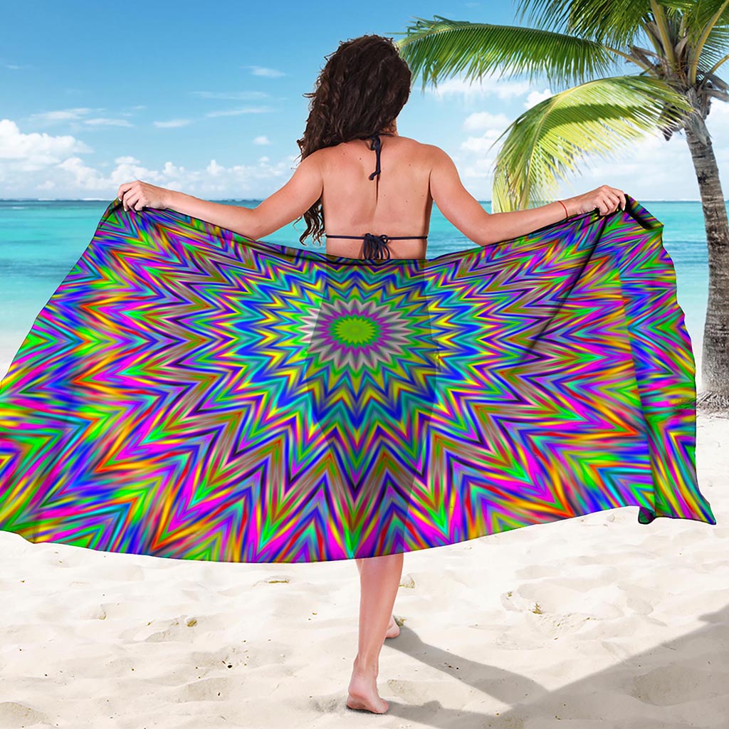 Colorful Psychedelic Optical Illusion Beach Sarong Wrap