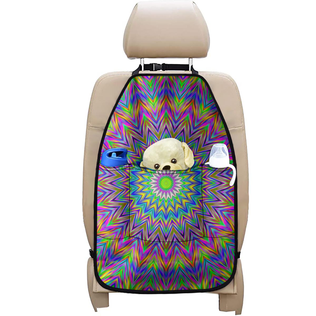 Colorful Psychedelic Optical Illusion Car Seat Organizers