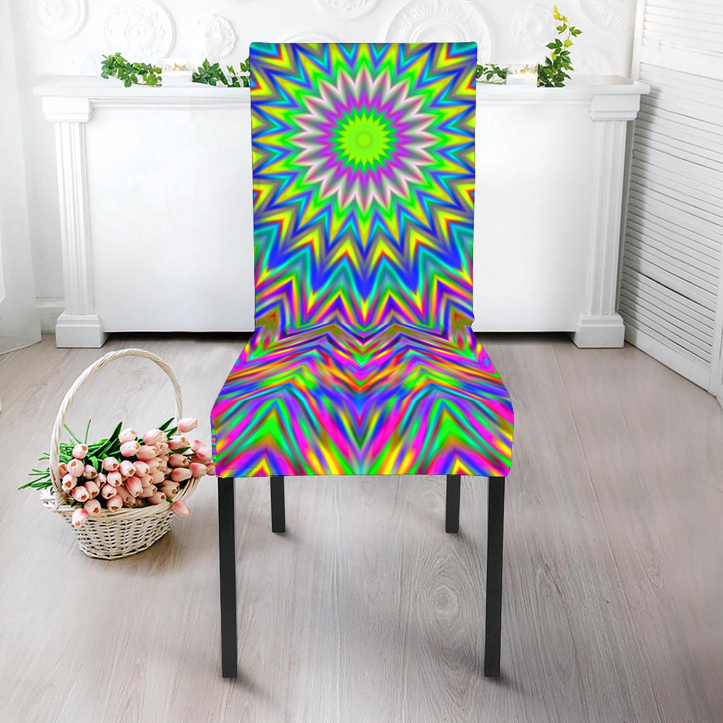Colorful Psychedelic Optical Illusion Dining Chair Slipcover