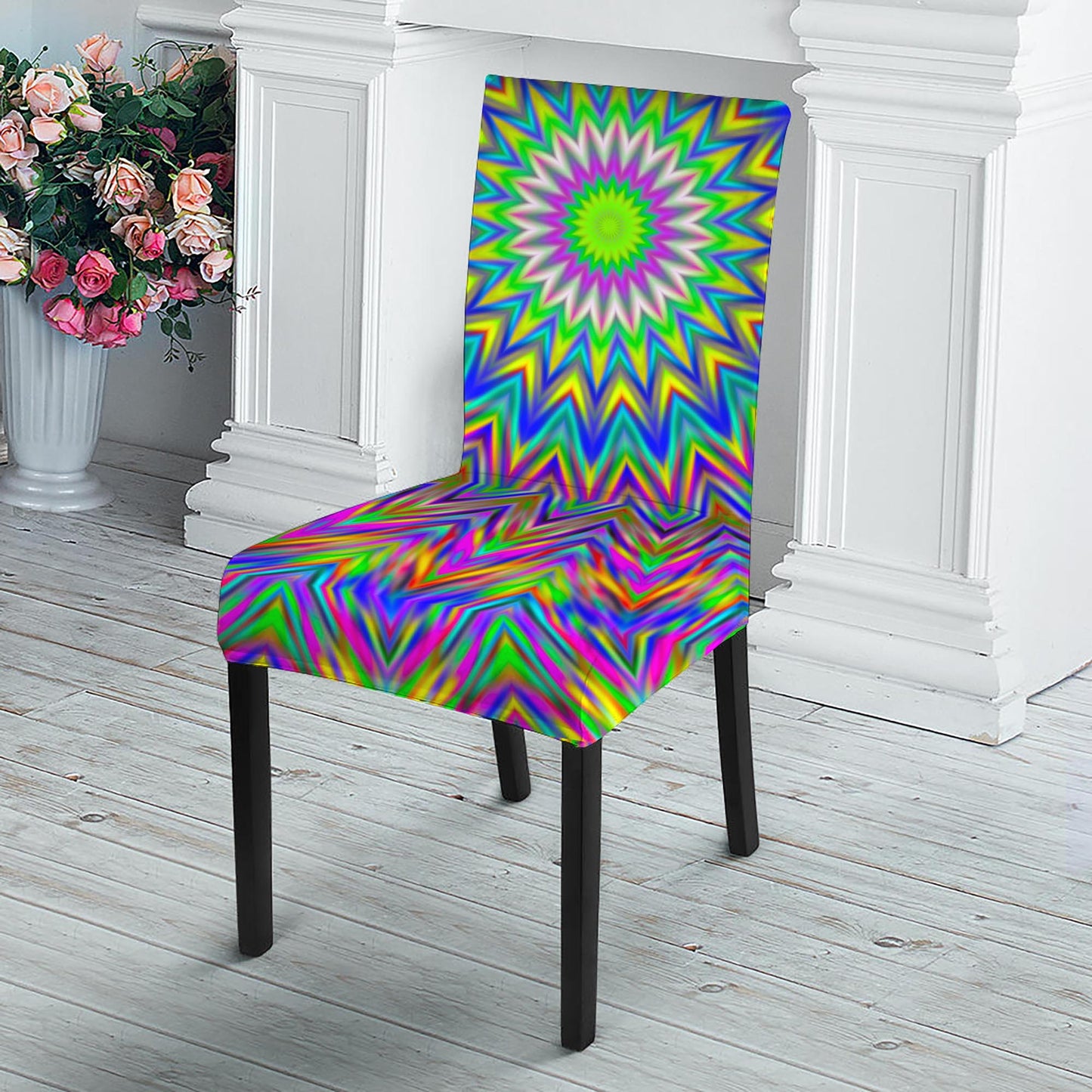 Colorful Psychedelic Optical Illusion Dining Chair Slipcover
