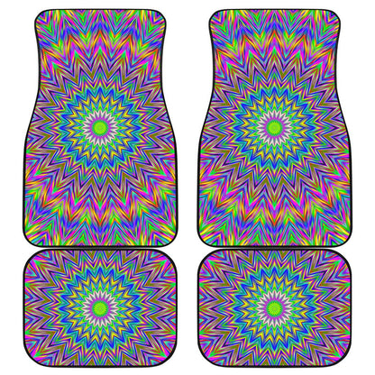 Colorful Psychedelic Optical Illusion Front and Back Car Floor Mats