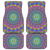 Colorful Psychedelic Optical Illusion Front and Back Car Floor Mats