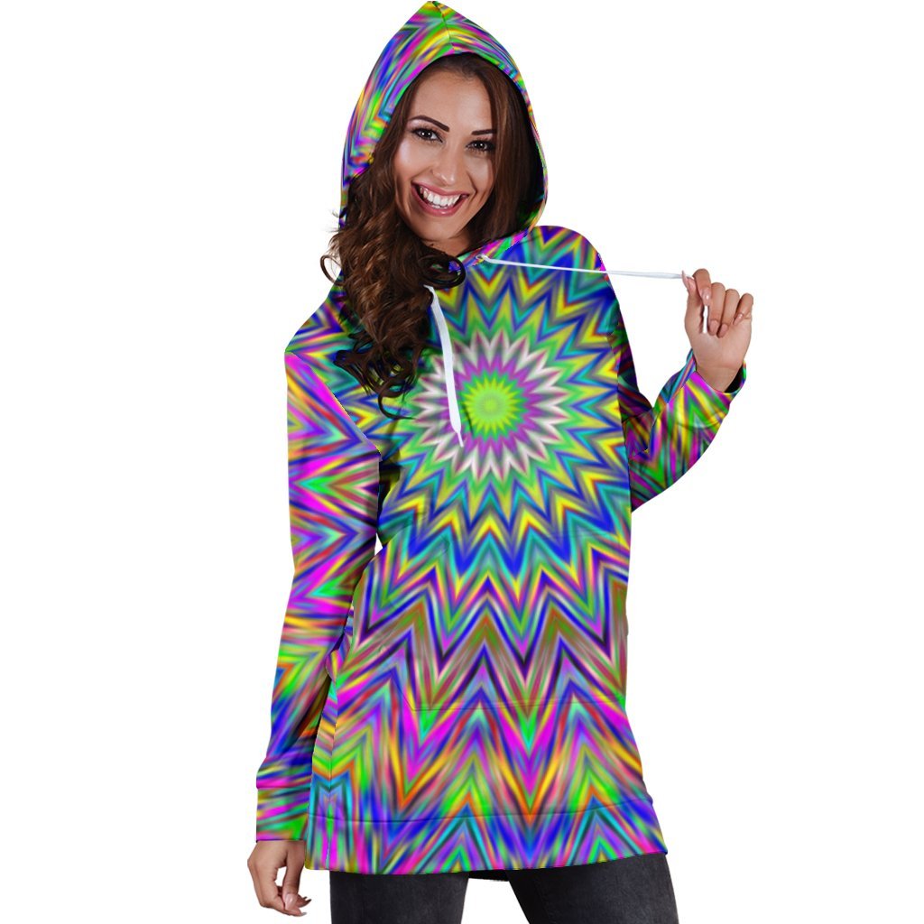 Colorful Psychedelic Optical Illusion Hoodie Dress GearFrost