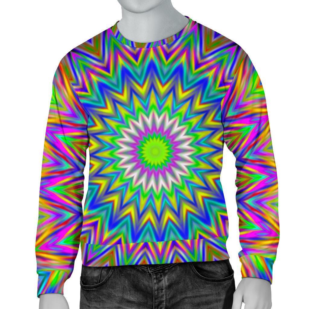 Colorful Psychedelic Optical Illusion Men's Crewneck Sweatshirt GearFrost