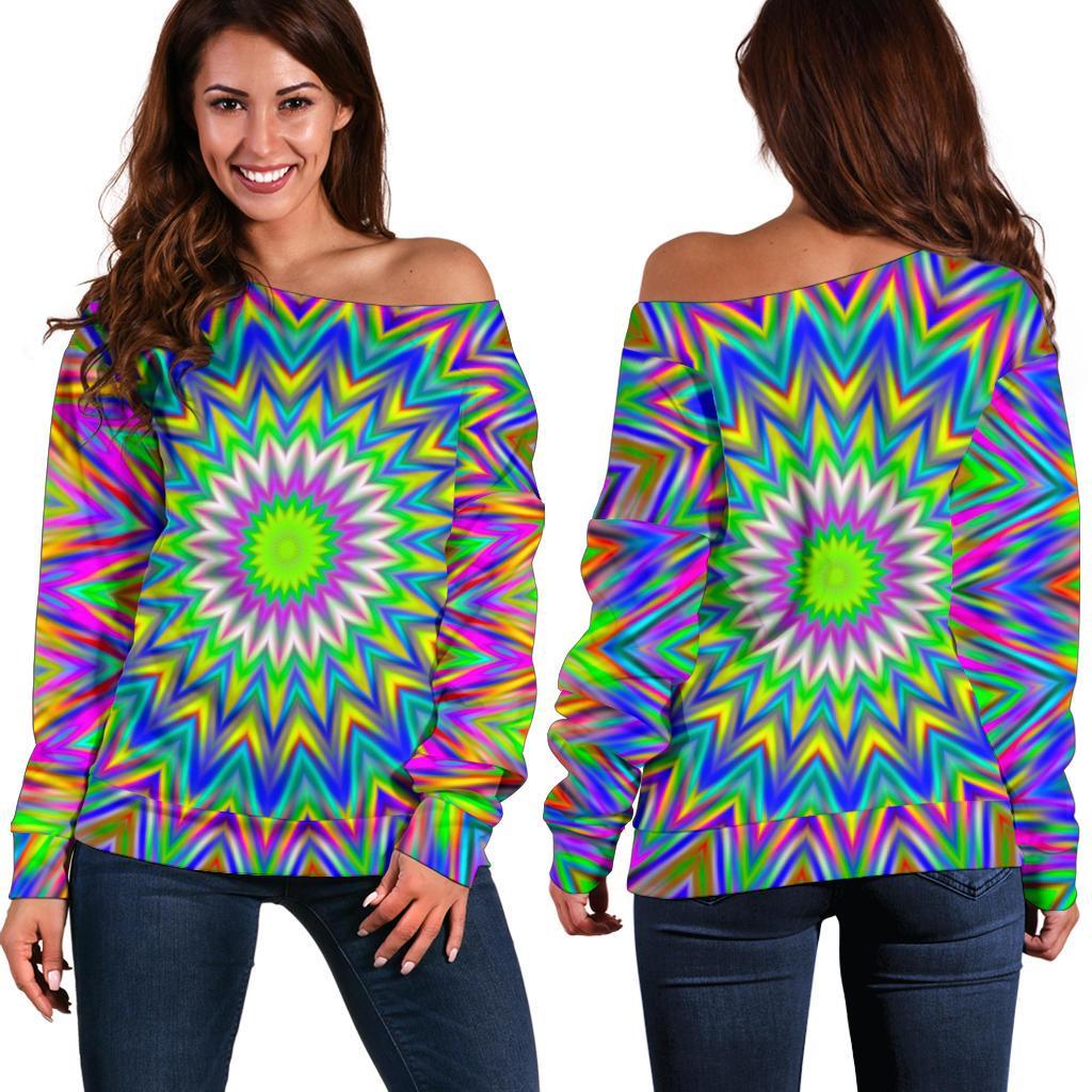Colorful Psychedelic Optical Illusion Off Shoulder Sweatshirt GearFrost