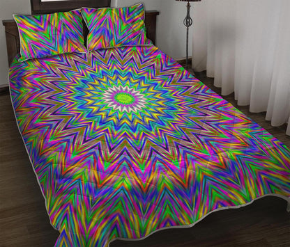 Colorful Psychedelic Optical Illusion Quilt Bed Set
