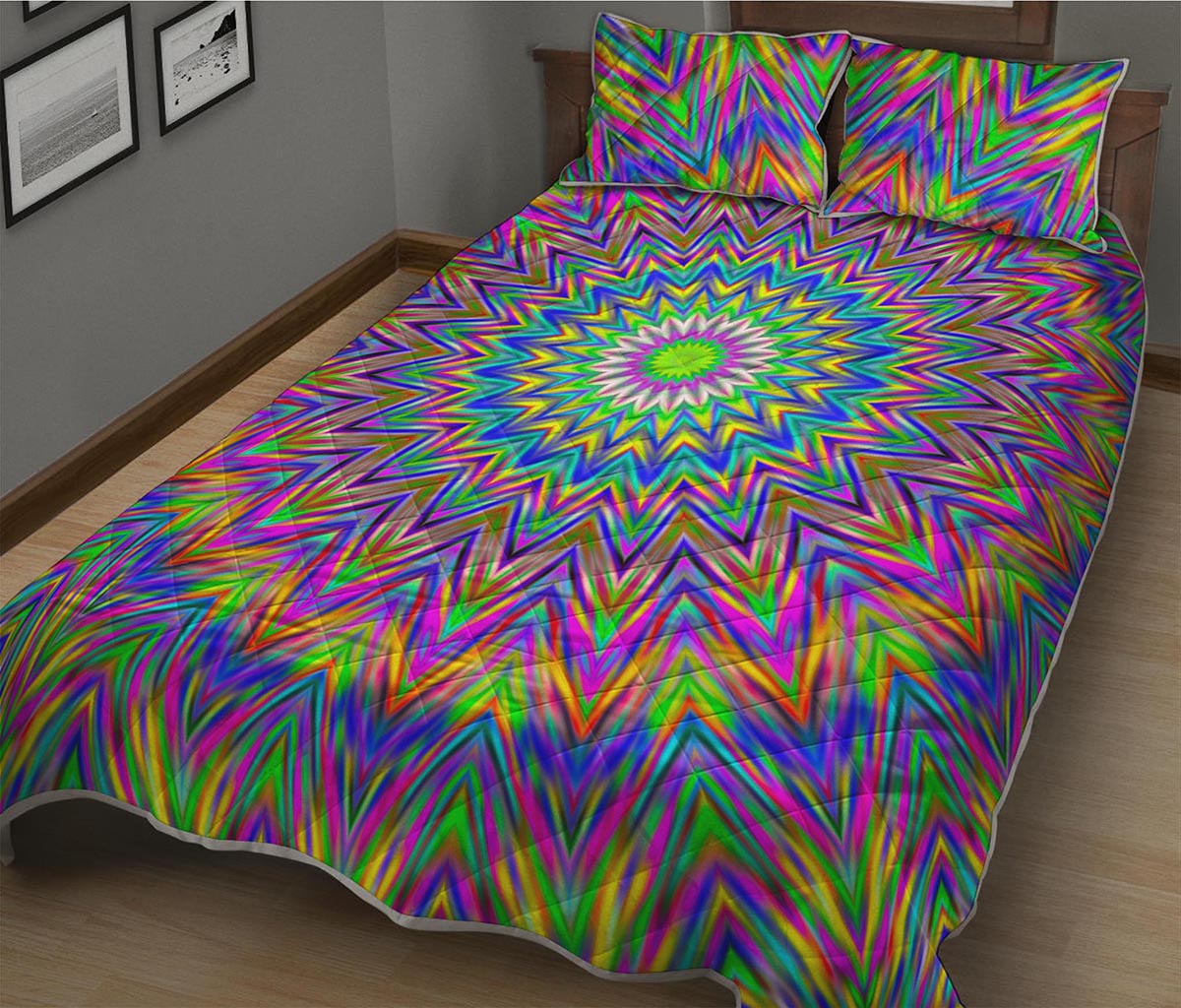 Colorful Psychedelic Optical Illusion Quilt Bed Set
