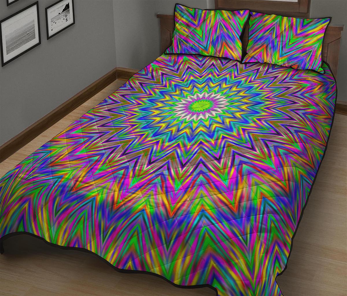 Colorful Psychedelic Optical Illusion Quilt Bed Set