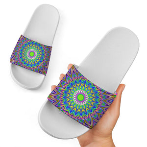 Colorful Psychedelic Optical Illusion White Slide Sandals