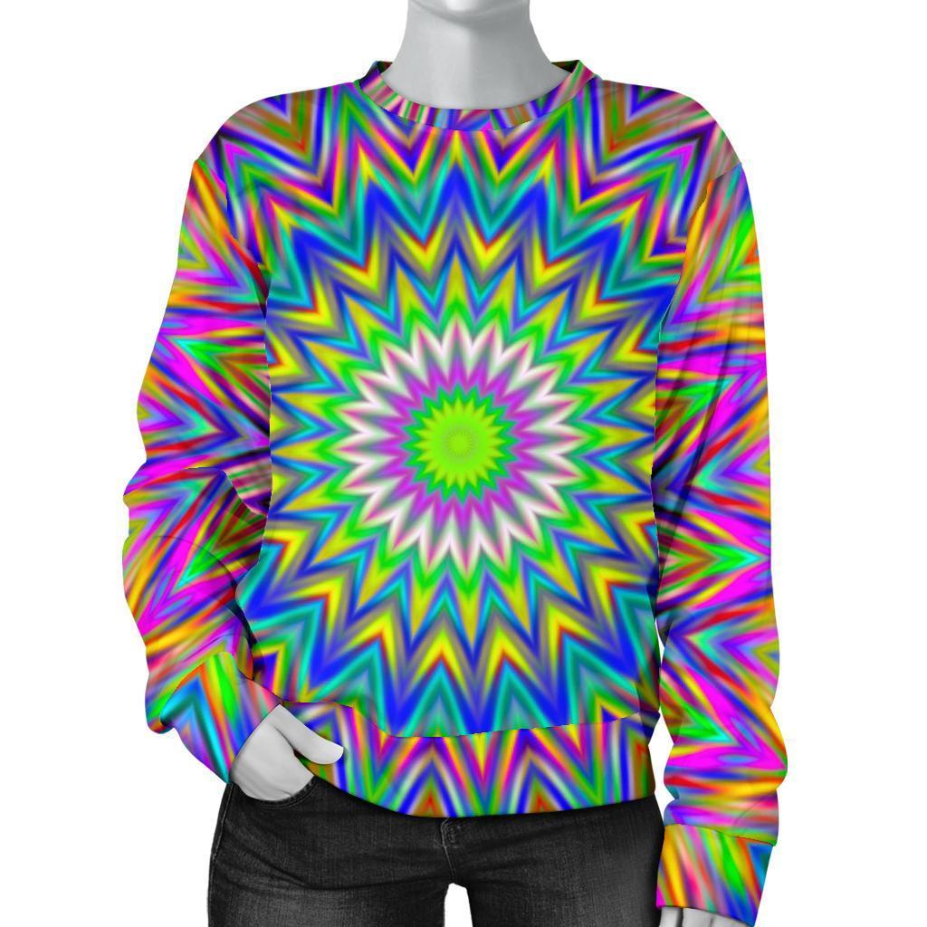 Colorful Psychedelic Optical Illusion Women's Crewneck Sweatshirt GearFrost
