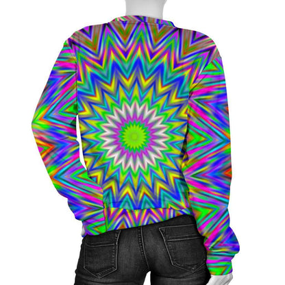 Colorful Psychedelic Optical Illusion Women's Crewneck Sweatshirt GearFrost