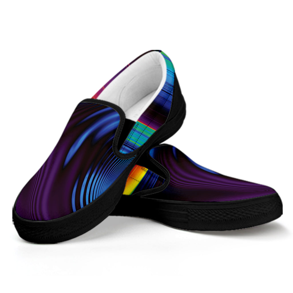 Colorful Psychedelic Print Black Slip On Shoes