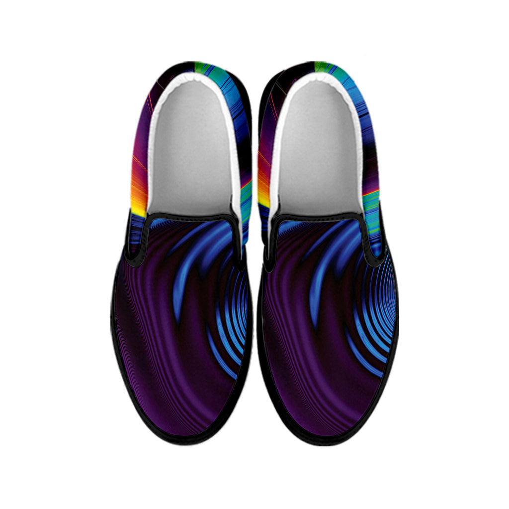 Colorful Psychedelic Print Black Slip On Shoes