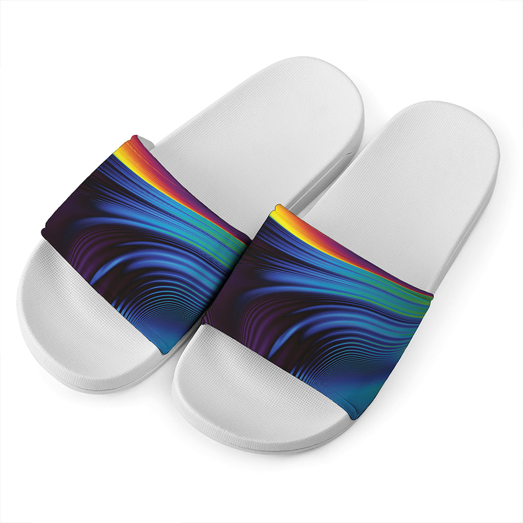 Colorful Psychedelic Print White Slide Sandals