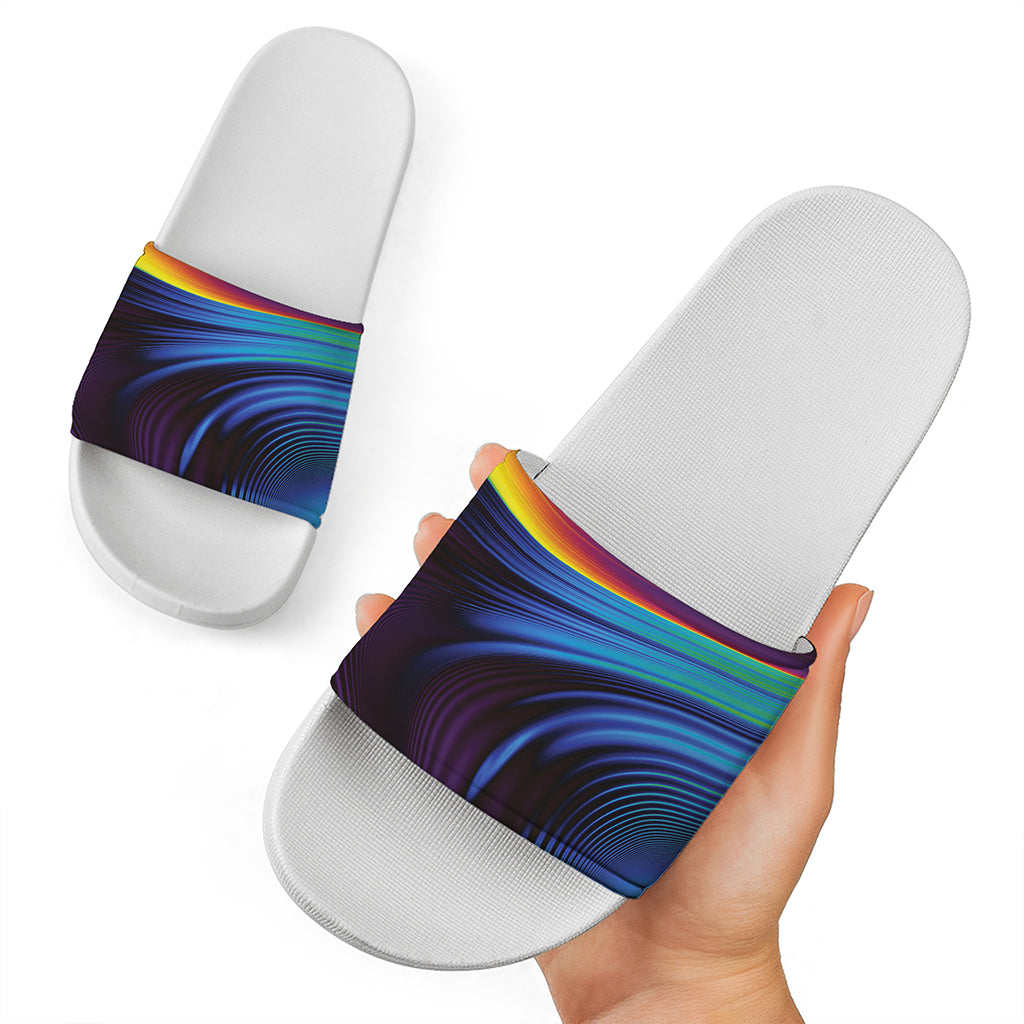 Colorful Psychedelic Print White Slide Sandals
