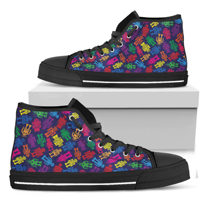 Colorful Robot Pattern Print Black High Top Shoes