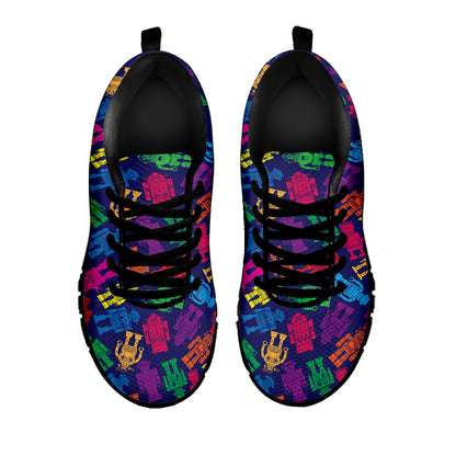 Colorful Robot Pattern Print Black Sneakers