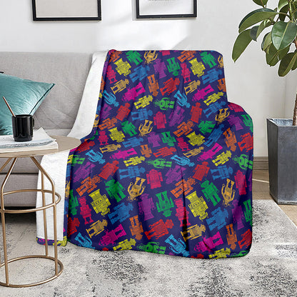 Colorful Robot Pattern Print Blanket