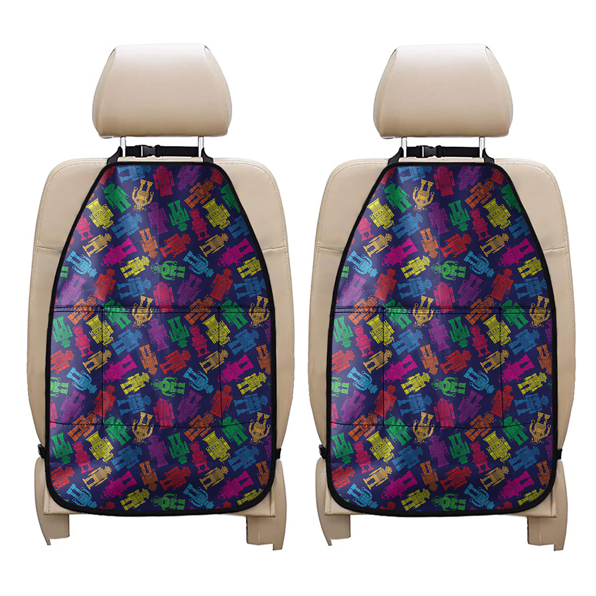 Colorful Robot Pattern Print Car Seat Organizers