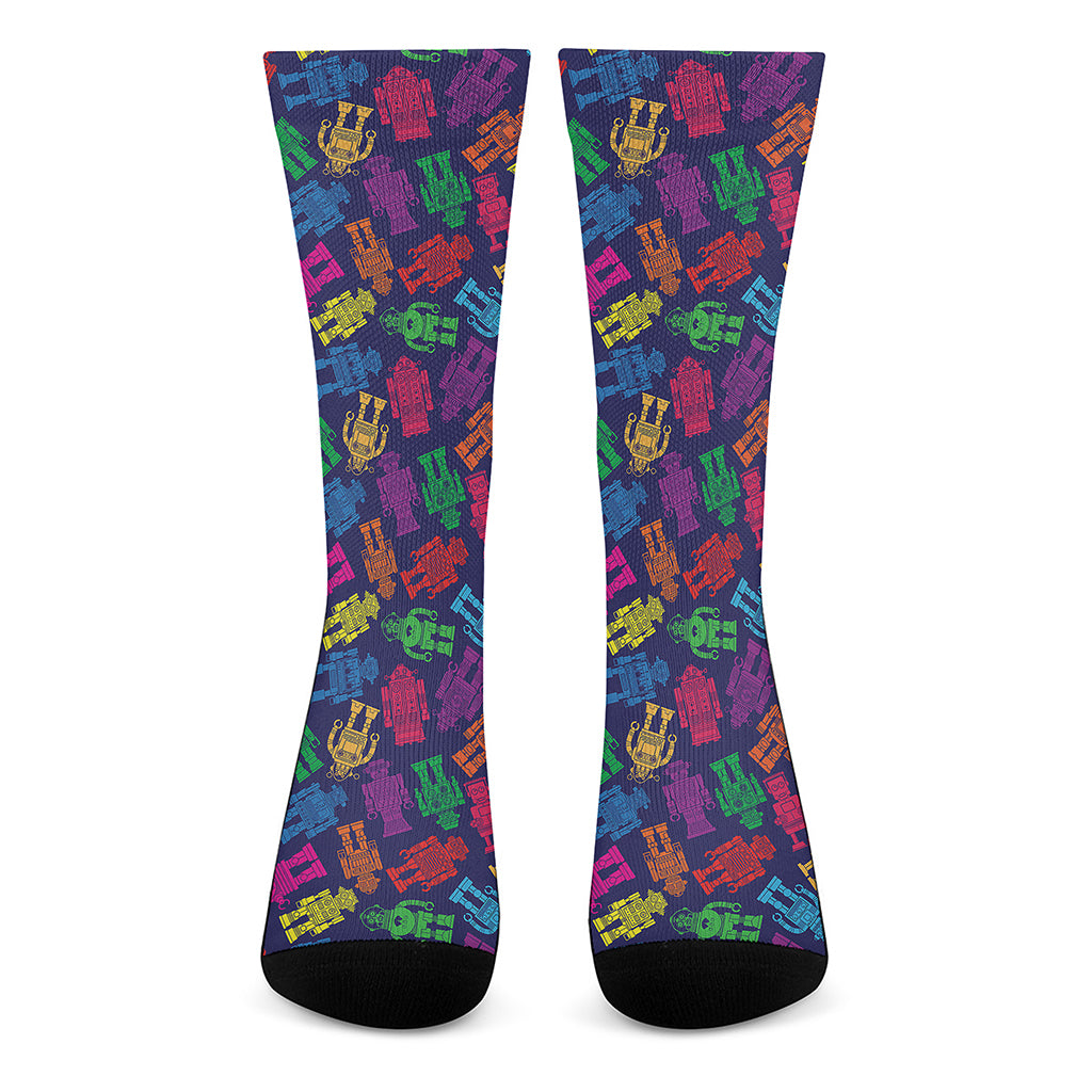 Colorful Robot Pattern Print Crew Socks