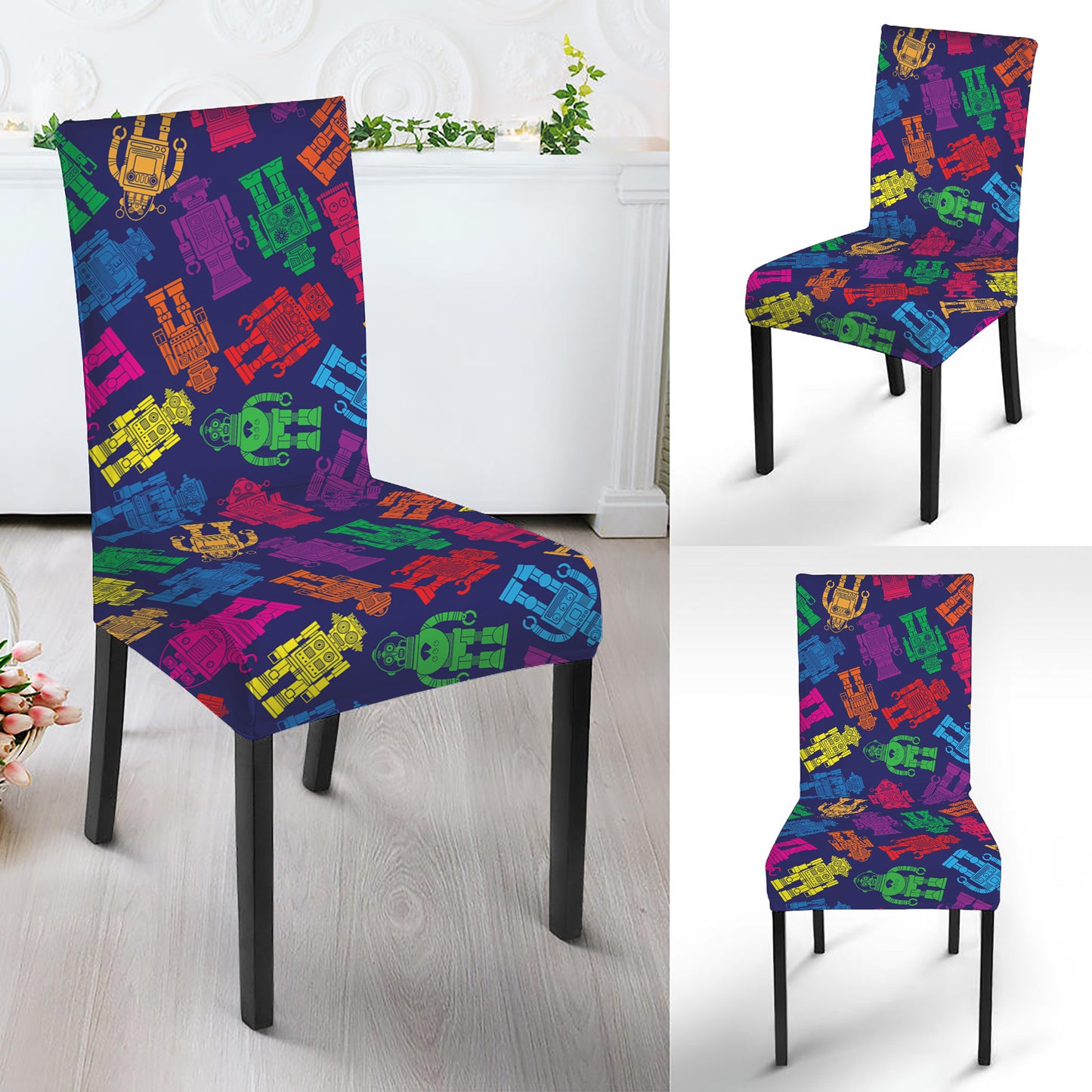 Colorful Robot Pattern Print Dining Chair Slipcover