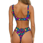Colorful Robot Pattern Print Front Bow Tie Bikini