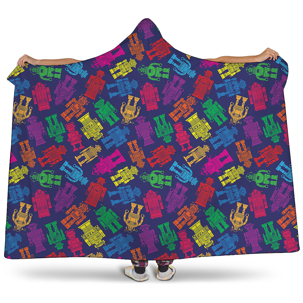 Colorful Robot Pattern Print Hooded Blanket