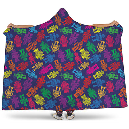 Colorful Robot Pattern Print Hooded Blanket