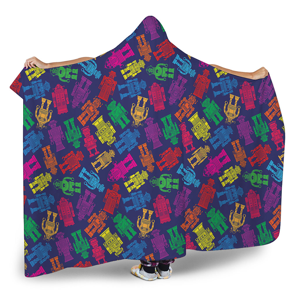 Colorful Robot Pattern Print Hooded Blanket